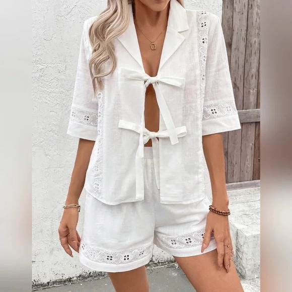 Women's Solid Color Simple Casual Short Sleeve T-Shirt And Shorts Set For Daily - Picture 5 of 5